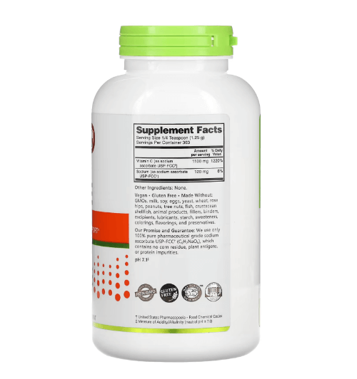 NutriBiotic - Ascorbato de Sódio, Pó Cristalino - 454 G