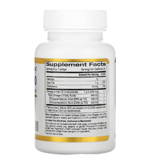 California Gold - Omega 3 1000 MG Pharmaceutical Grade - 30 Capsules