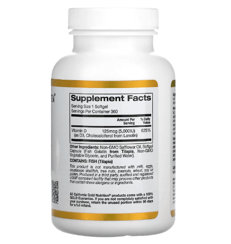 カリフォルニア ゴールド - ビタミン D3 - 5,000 IU - 360 カプセル