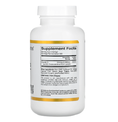 California Gold - Vitamina D3 - 2.000 IU - 360 Cápsulas Softgel