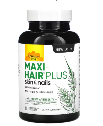 Country Life - Maxi-Hair Plus Saúde para Cabelo, Pele e Unhas 5000 MCG - 120 Cápsulas