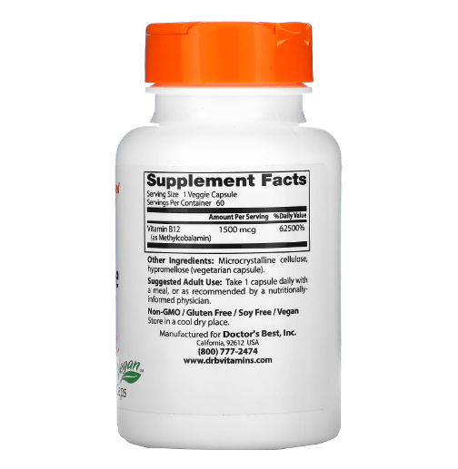 Doctor's Best - Vitamina B12 1.500 MCG - 60 Cápsulas