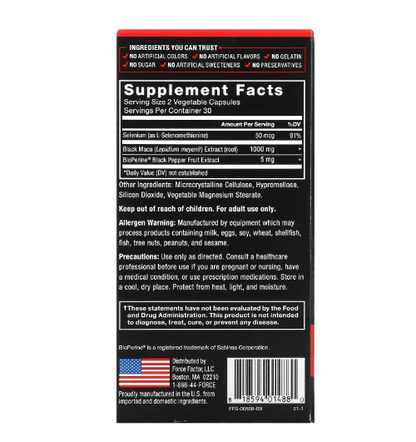 Force Factor - Maca Black Powerful Increase in Sexual Health - 60 Pills