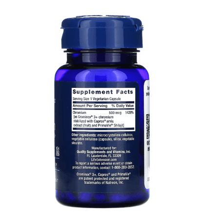 Life Extension - Optimized Chromium with Crominex 3 + 500 MG - 60 Capsules