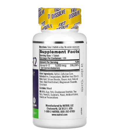 Natrol - Vitamina B12 5.000 MCG - 100 Cápsulas