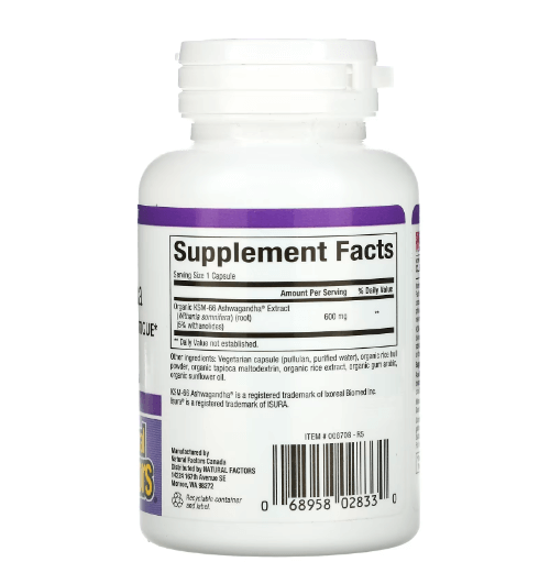 Natural Factors - Ashwagandha - Alívio de Estresse, Sono e Fadiga 600 MG - 30 Cápsulas