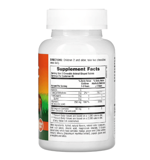 NaturesPlus - Vitamina C Infantil Sabor Laranja - 90  Comprimidos em Formato de Animais