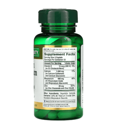 Nature's Bounty - Zinc, Calcium, Magnesium C/ Vitamin D3 - 100 Capsules