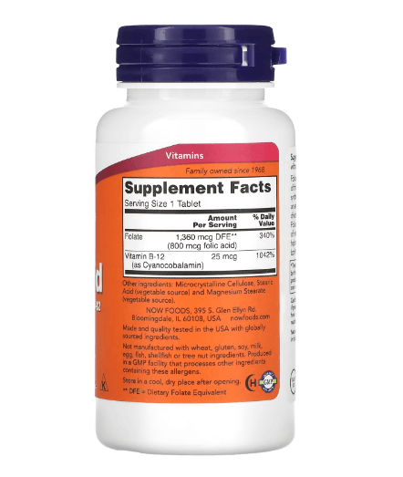 Now - Vitamina B9 800 MCG + Vitamina B12 - 250 Cápsulas