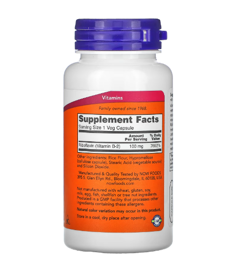 Now - Vitamina B2 100 MG - 100 Capsulas