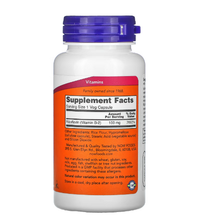 Now - Vitamina B2 100 MG - 100 Capsulas