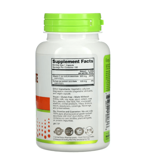 NutriBiotic - Ascorbato de Sódio - 100 Cápsulas