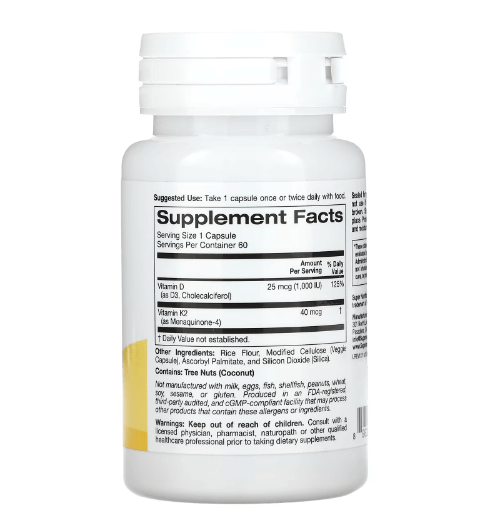 Super Nutrition - Vitamin D3 + K2 - 60 Capsules